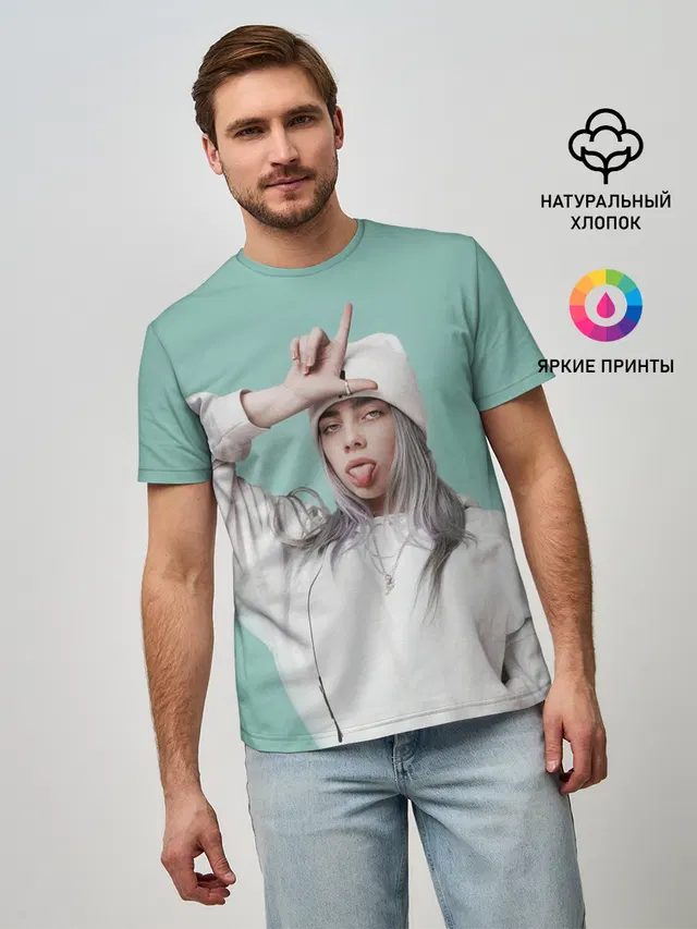 Мужская базовая футболка с принтом «Billie Eilish»