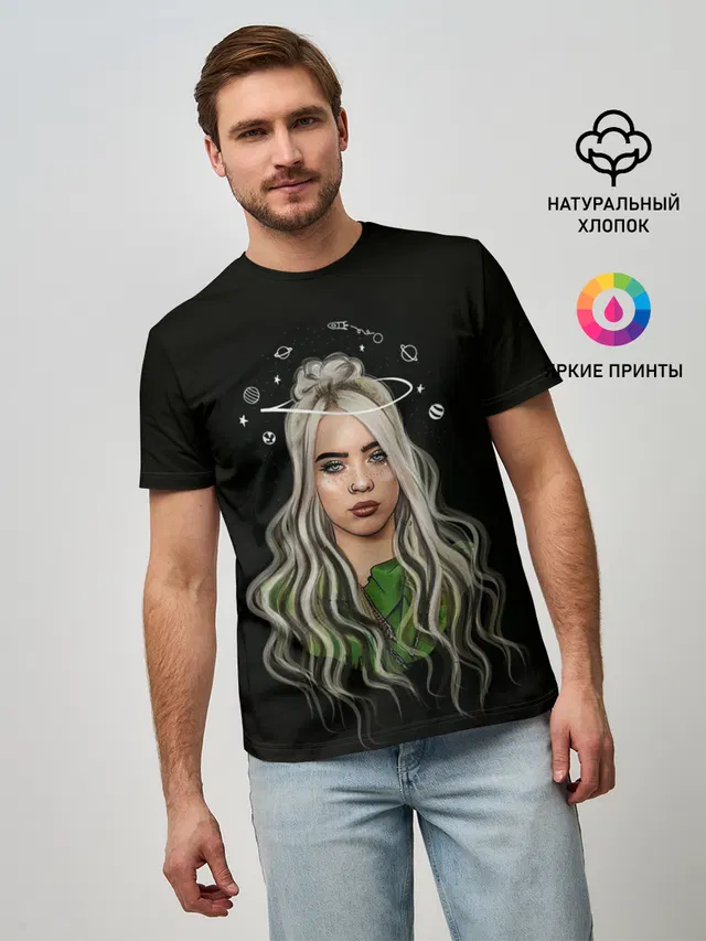 Мужская базовая футболка с принтом «Billie Eilish»