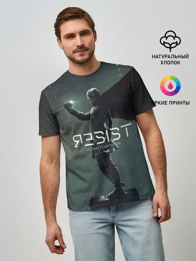 Мужская базовая футболка с принтом «Разный рок — Within Temptation RESIST»