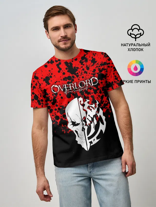 Мужская базовая футболка с принтом «Overlord Skull — Overlord Skull red»