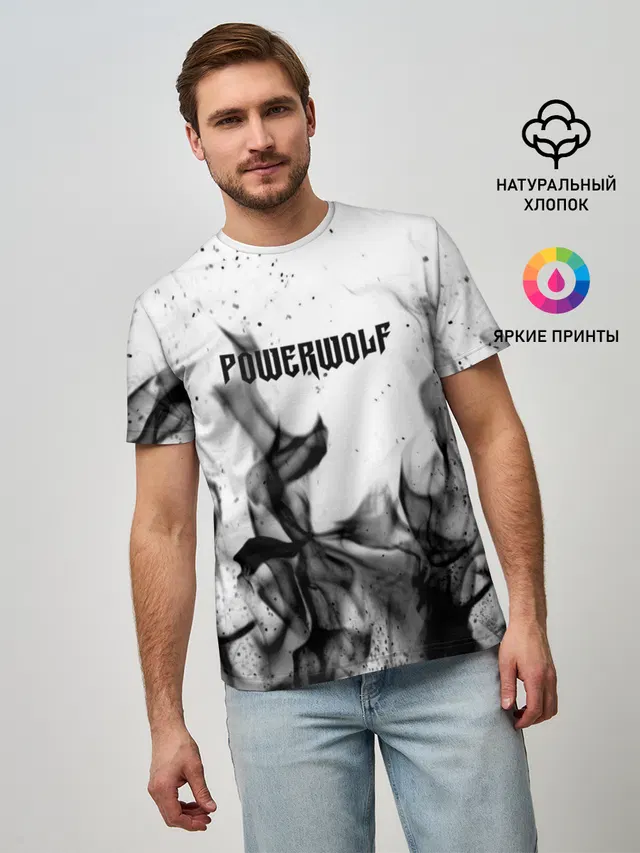 Мужская базовая футболка с принтом «Разный рок — POWERWOLF»
