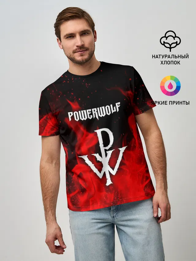 Мужская базовая футболка с принтом «Разный рок — POWERWOLF»