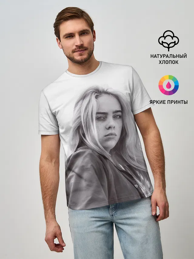 Мужская базовая футболка с принтом «Billie Eilish»