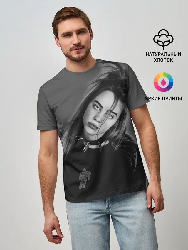 Мужская базовая футболка с принтом «Billie Eilish»
