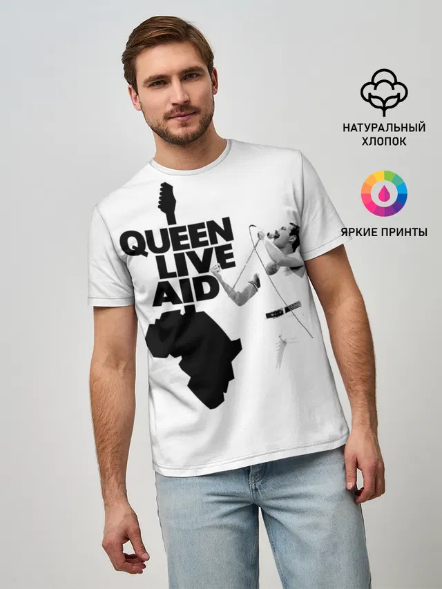 Мужская базовая футболка с принтом «Queen LIVE AID»