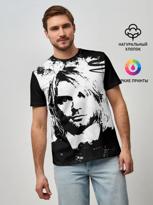 Мужская базовая футболка с принтом «Kurt Cobain»