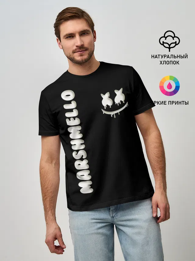 Мужская базовая футболка с принтом «Marshmello — РЮКЗАК MARSHMELLO»