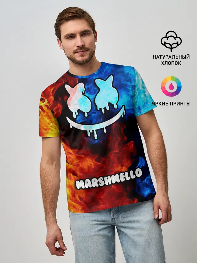 Мужская базовая футболка с принтом «Fire — РЮКЗАК MARSHMELLO»
