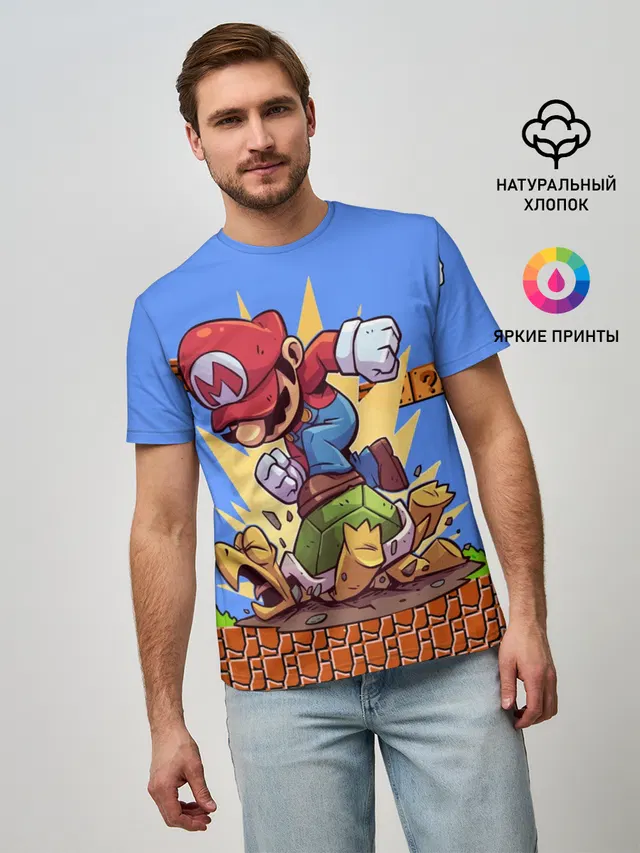Мужская базовая футболка с принтом «Mario»