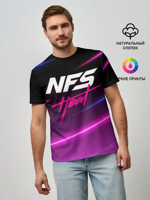 Мужская базовая футболка с принтом «Neon — NFS: Heat»