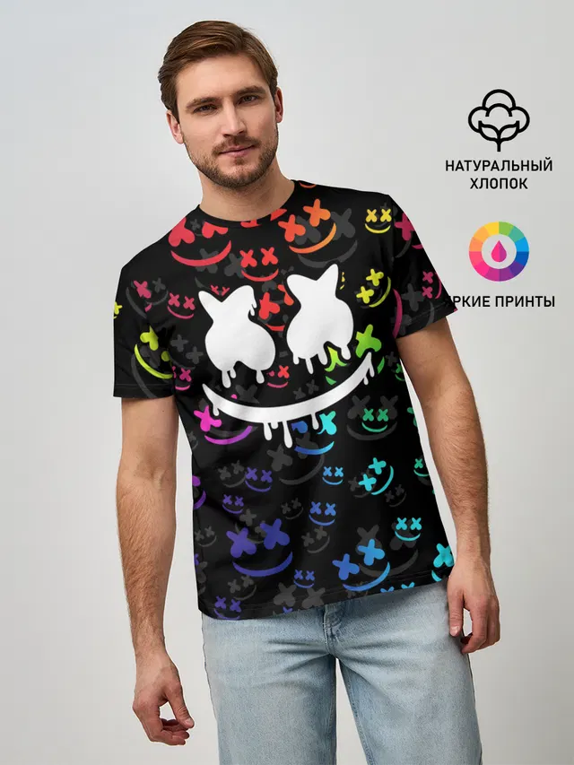 Мужская базовая футболка с принтом «Marshmello»