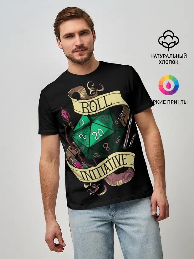 Мужская базовая футболка с принтом «Roll 20»