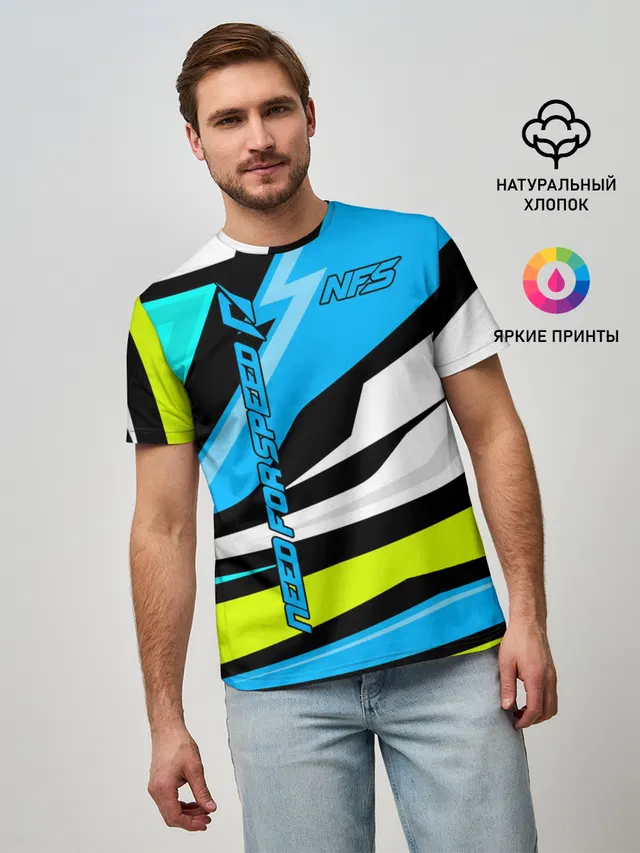 Мужская базовая футболка с принтом «Geometric abstraction — Need for Speed»