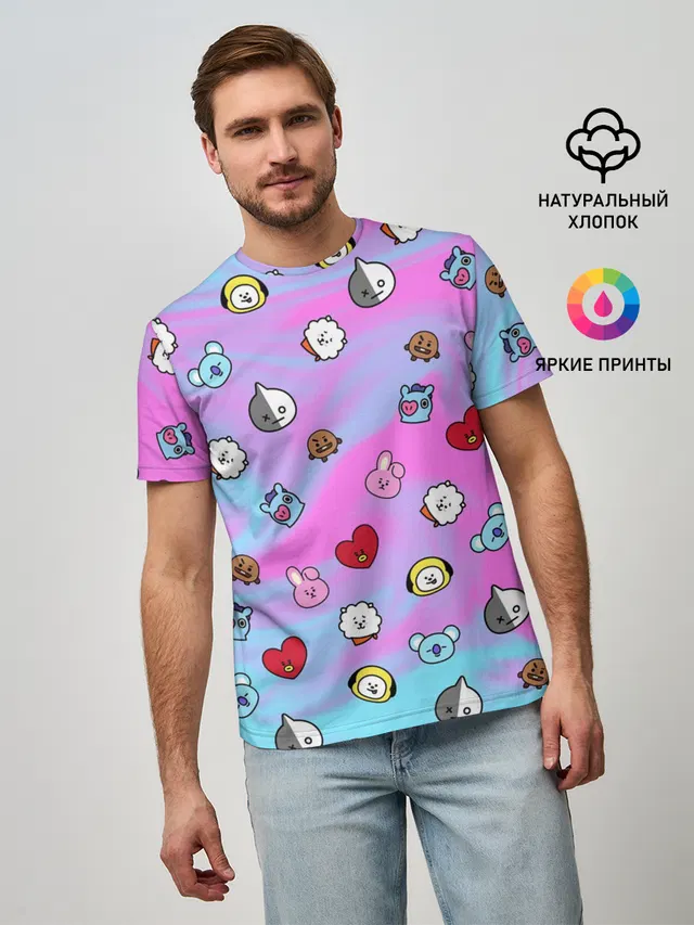 Мужская базовая футболка с принтом «BTS — BT21»