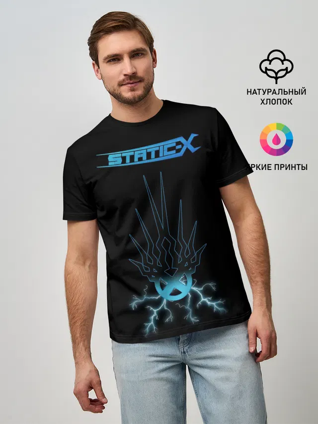 Мужская базовая футболка с принтом «Разный рок — Static-X»