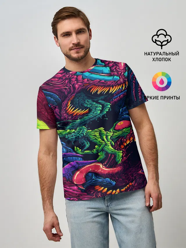 Мужская базовая футболка с принтом «Counter-Strike — CS GO hyper beast skin»