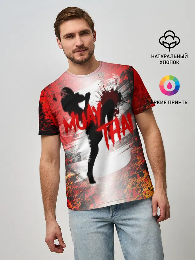 Мужская базовая футболка с принтом «Муай Тай — Muay Thai»