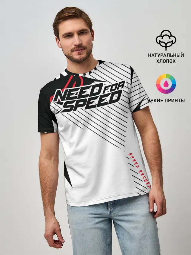 Мужская базовая футболка с принтом «Champion — Need for Speed»