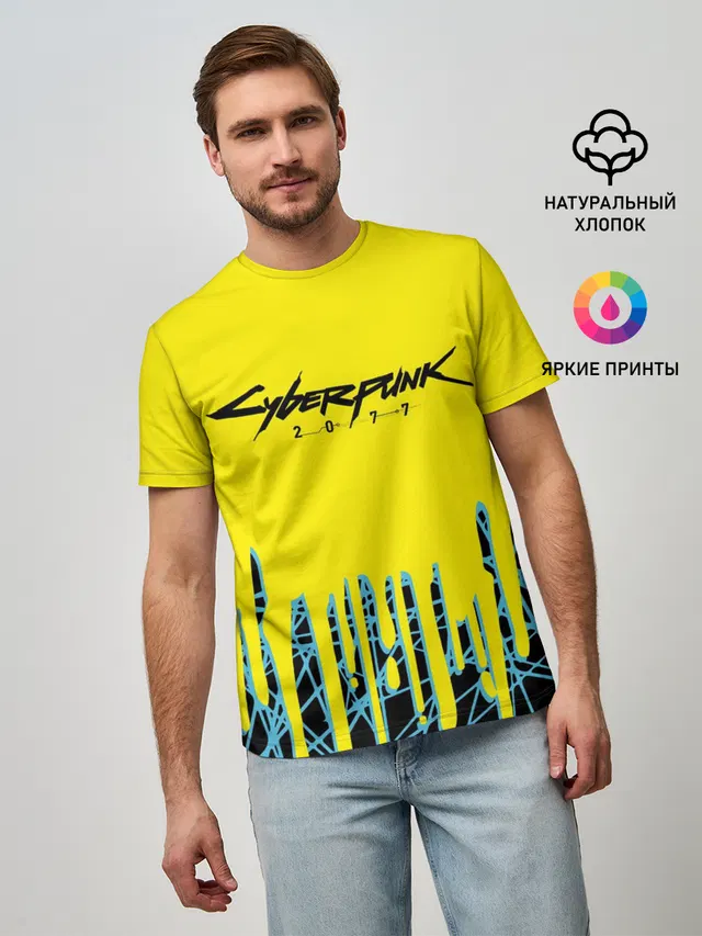 Мужская базовая футболка с принтом «Cyberpunk 2077»