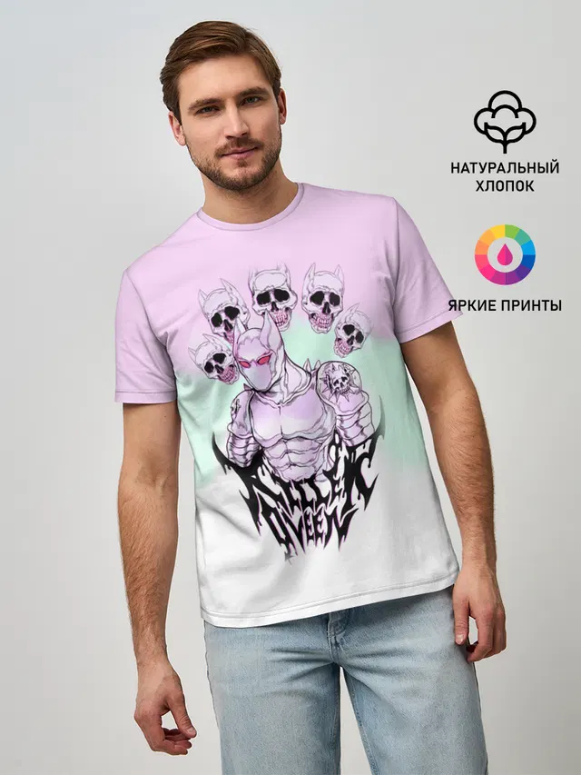 Мужская базовая футболка с принтом «ДжоДжо — KILLER QUEEN 5 черепов»