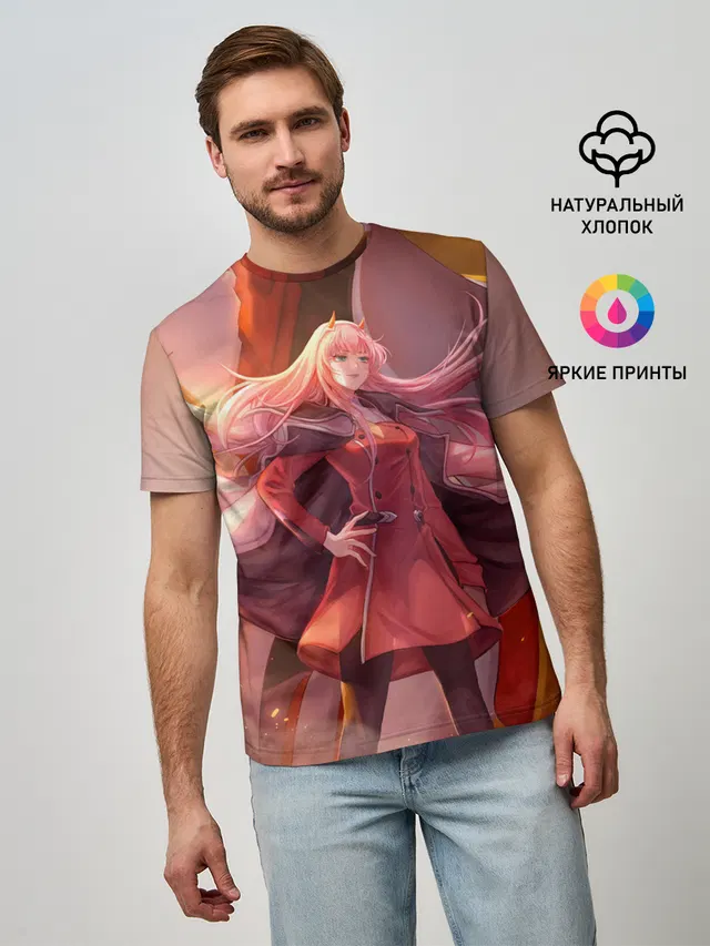 Мужская базовая футболка с принтом «Zero Two — Darling In The Franxx art»