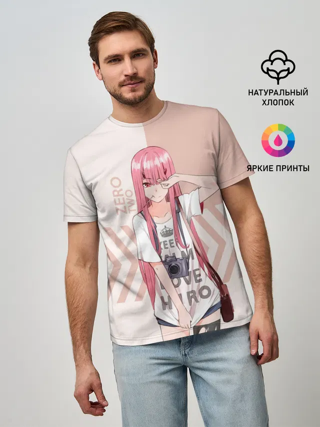 Мужская базовая футболка с принтом «Zero Two — Darling in the Franxx Zero Two»