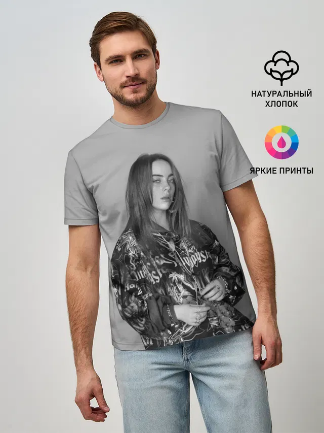 Мужская базовая футболка с принтом «Billie Eilish»