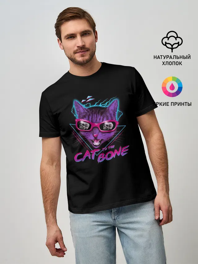 Мужская базовая футболка с принтом «Cat To The Bone»