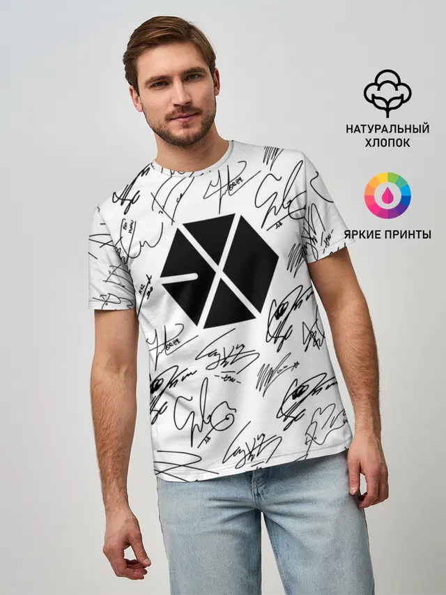 Мужская базовая футболка с принтом «Exo — EXO BAND АВТОГРАФЫ»