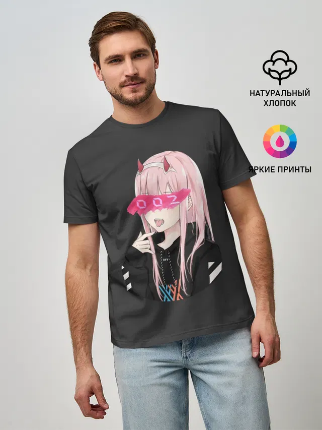 Мужская базовая футболка с принтом «Zero Two»
