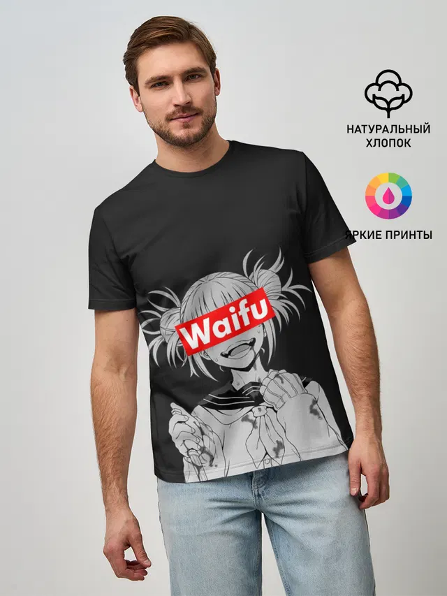 Мужская базовая футболка с принтом «Waifu»