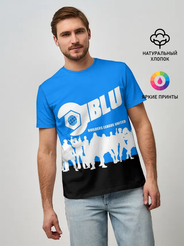 Мужская базовая футболка с принтом «Team Fortress — TEAM FORTRESS 2 BLUE TEAM»