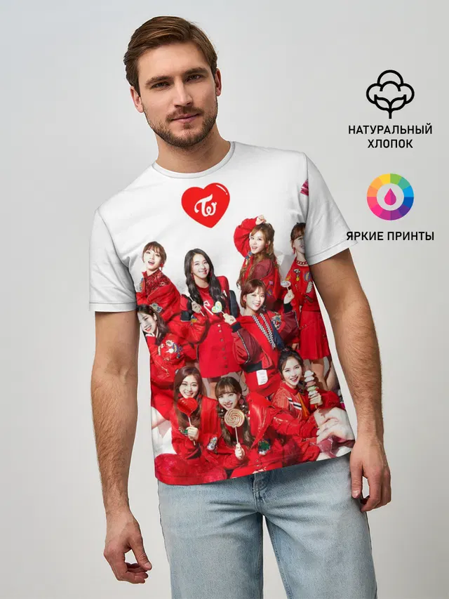 Мужская базовая футболка с принтом «Twice»