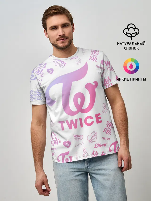 Мужская базовая футболка с принтом «Twice»