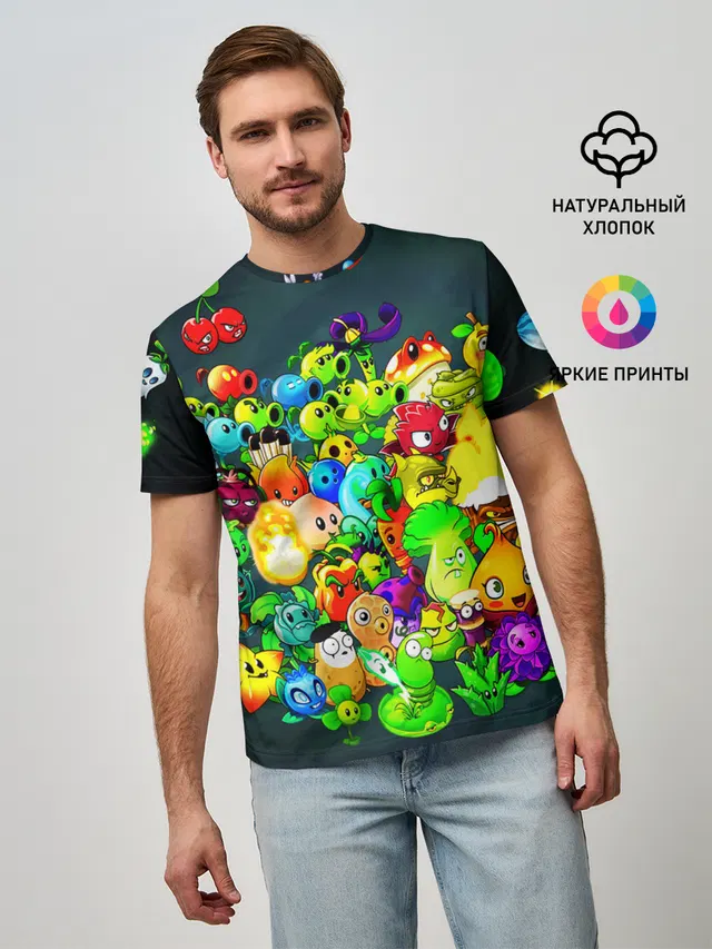 Мужская базовая футболка с принтом «Plants vs. Zombies»