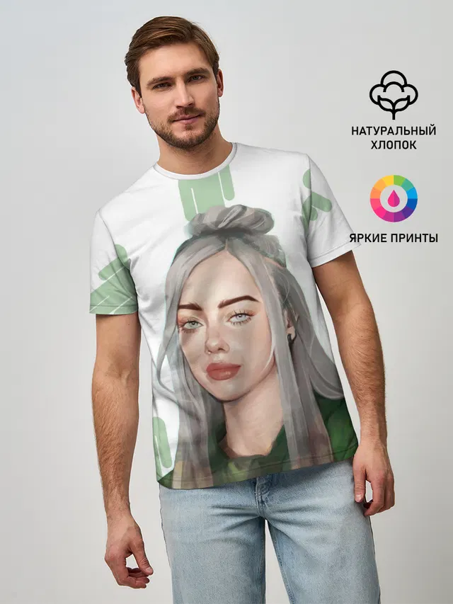 Мужская базовая футболка с принтом «Billie Eilish»