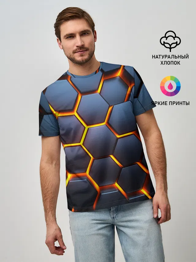 Мужская базовая футболка с принтом «3D Бронь»