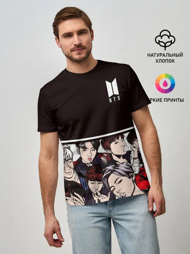 Мужская базовая футболка с принтом «BTS»