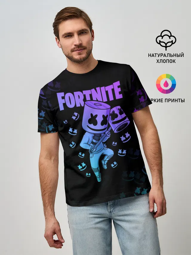 Мужская базовая футболка с принтом «Фортнайт — FORTNITE MARSHMELLO»