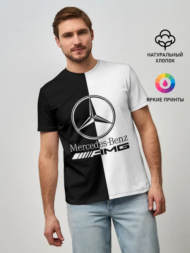 Мужская базовая футболка с принтом «Merсedes — MERCEDES-BENZ»