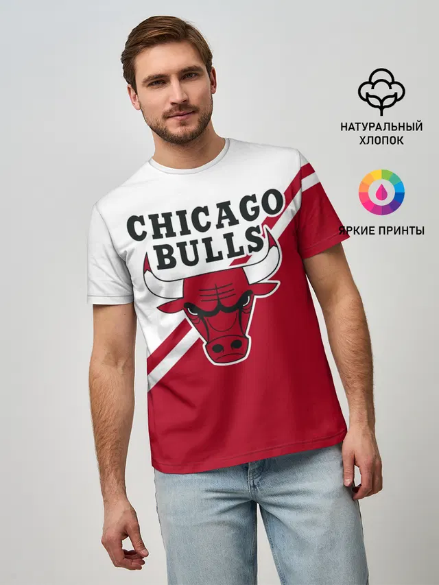 Мужская базовая футболка с принтом «НБА — Chicago Bulls Red-White»