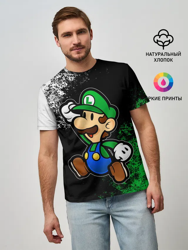 Мужская базовая футболка с принтом «Mario — Luigis Mansion»