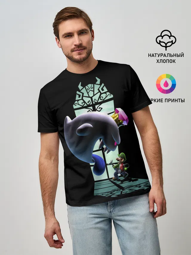 Мужская базовая футболка с принтом «Mario — Luigis Mansion»