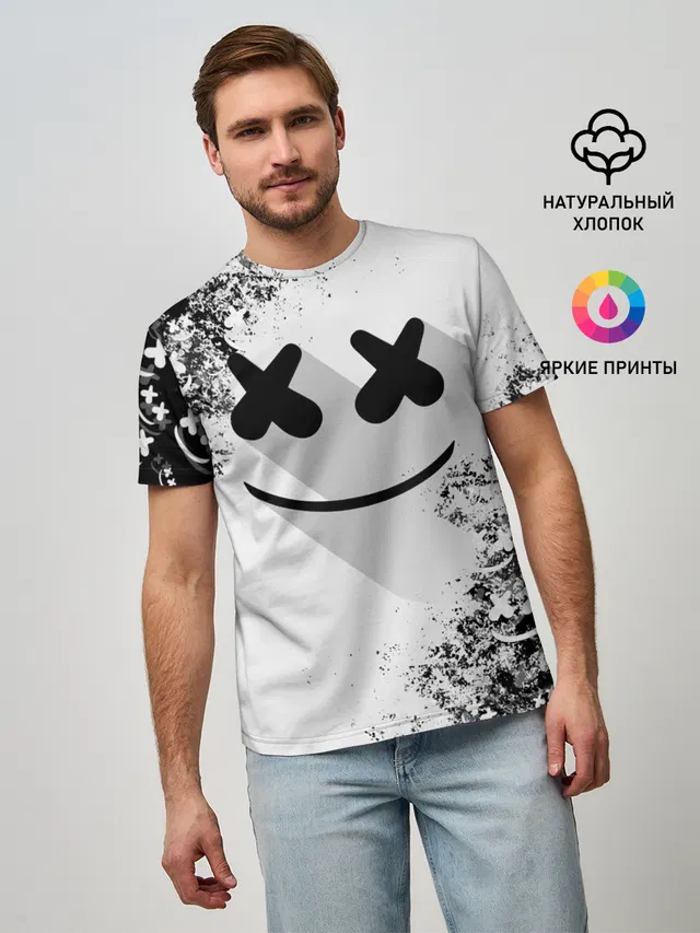 Мужская базовая футболка с принтом «Marshmello»