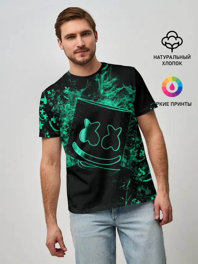 Мужская базовая футболка с принтом «Marshmello DJ»