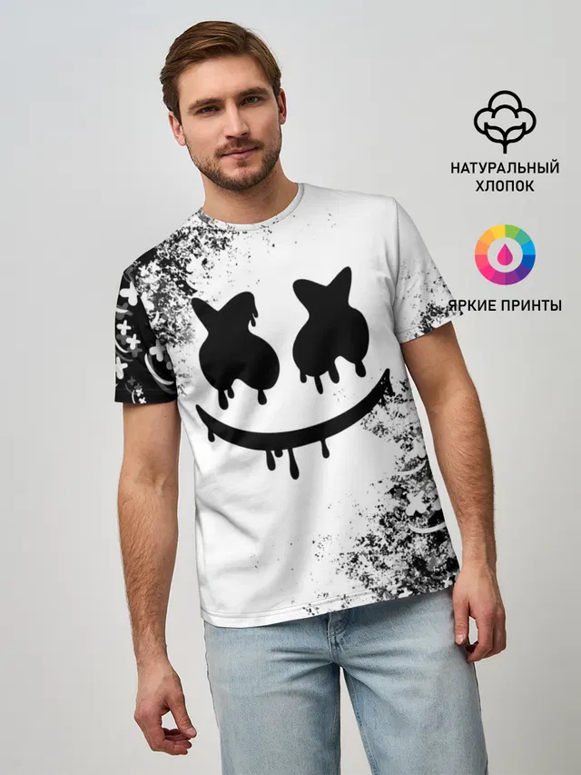 Мужская базовая футболка с принтом «Marshmello»