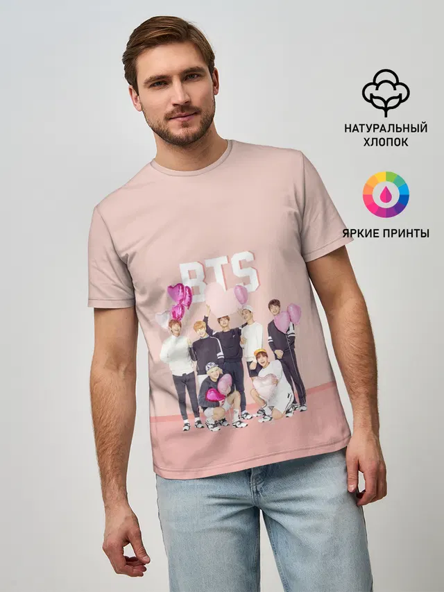 Мужская базовая футболка с принтом «BTS»