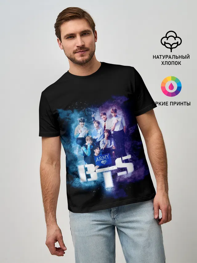 Мужская базовая футболка с принтом «BTS»