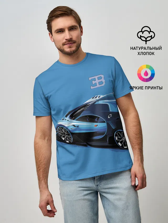 Мужская базовая футболка с принтом «Разные автомобильные — Bugatti»