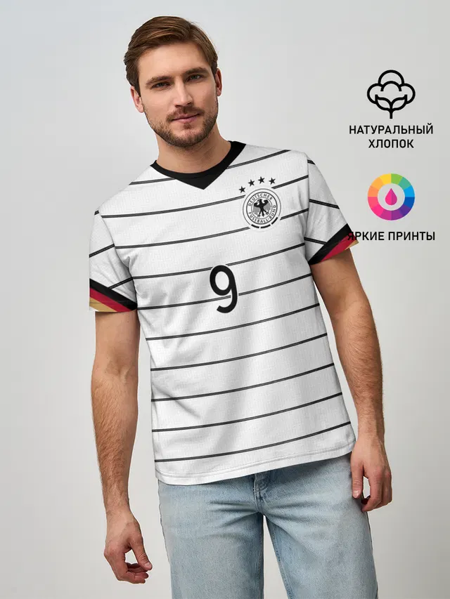 Мужская базовая футболка с принтом «Сборная Германии — Werner home EURO 2020»